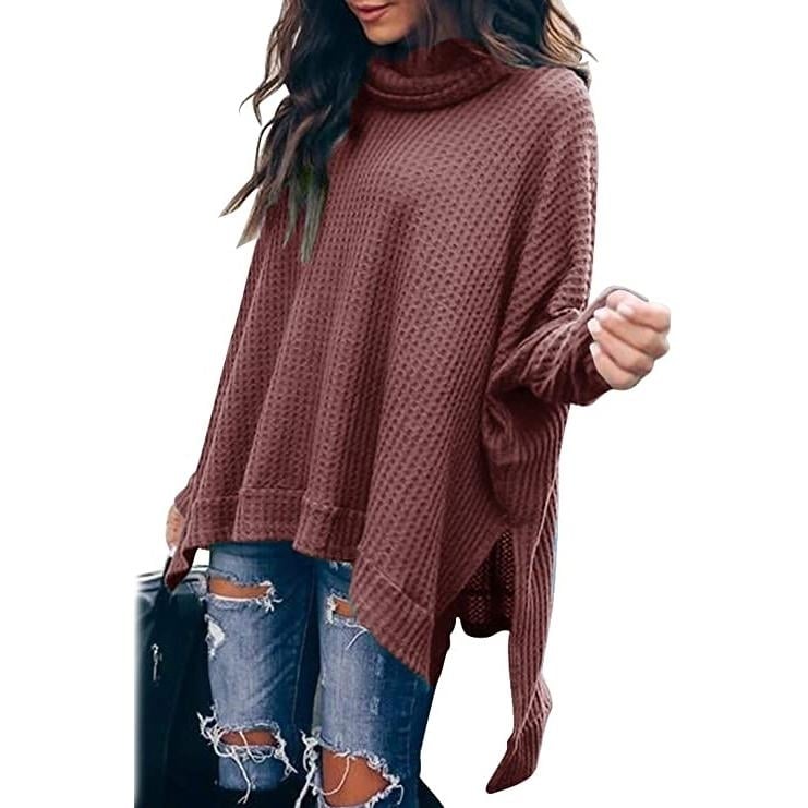 Womens Turtle Cowl Neck Long Batwing Sleeve Sweater Image 4