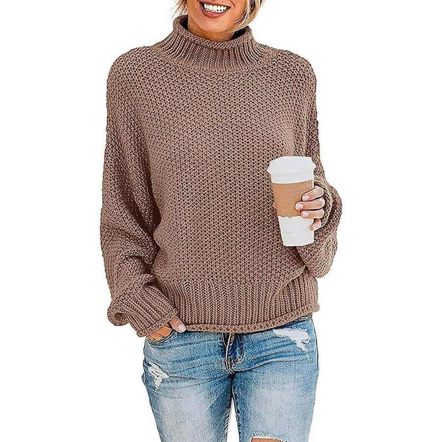 Womens Turtleneck Batwing Sleeve Loose Oversized Chunky Knitted Pullover Sweater Jumper Tops Image 1