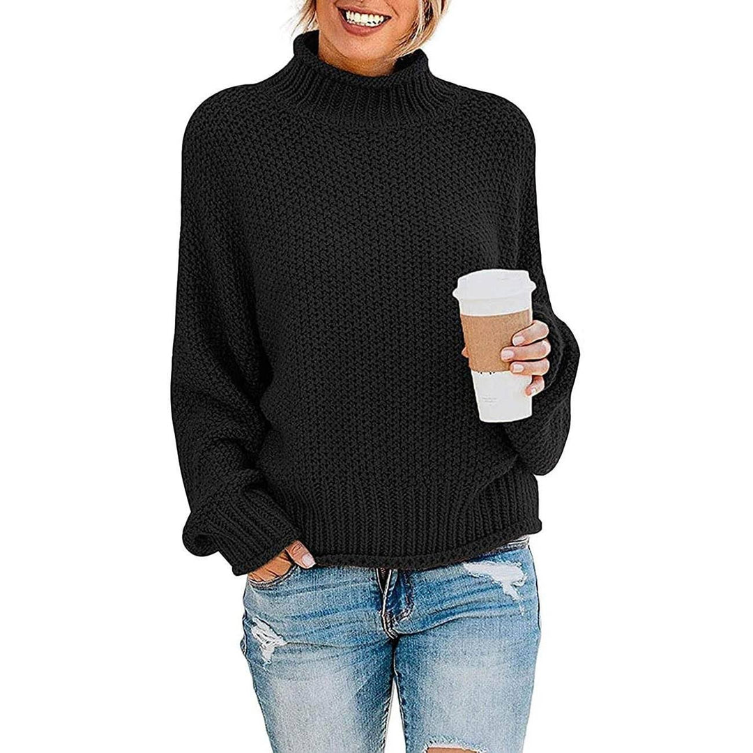 Womens Turtleneck Batwing Sleeve Loose Oversized Chunky Knitted Pullover Sweater Jumper Tops Image 3