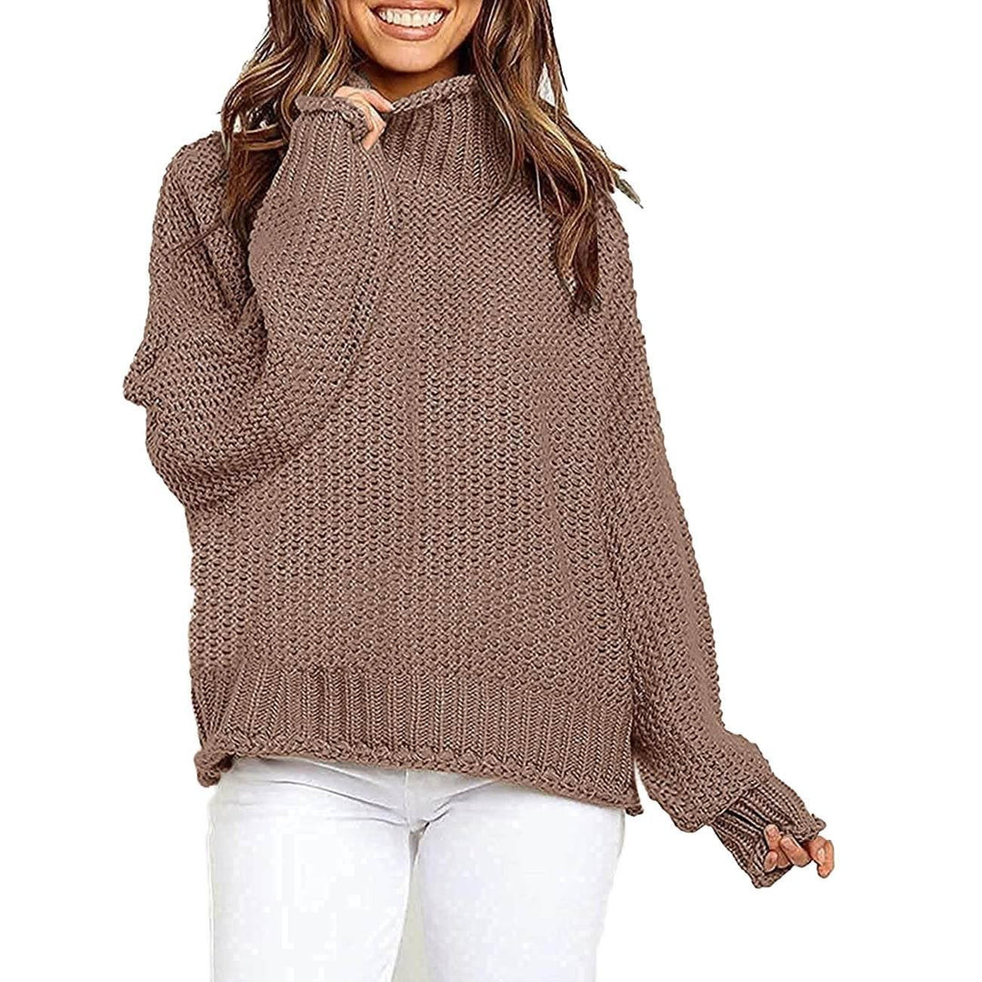 Womens Turtleneck Batwing Sleeve Loose Oversized Chunky Knitted Pullover Sweater Jumper Tops Image 7