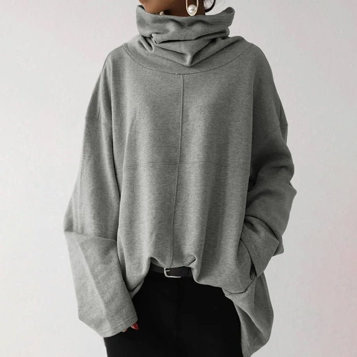 Womens Turtleneck Wide Sleeves Solid Loose Pullover Sweatshirt Image 1