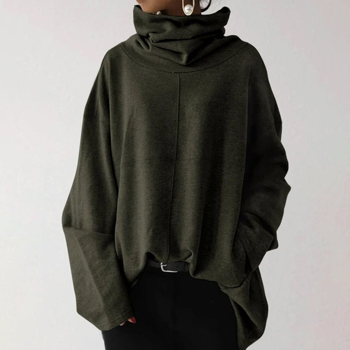 Womens Turtleneck Wide Sleeves Solid Loose Pullover Sweatshirt Image 1