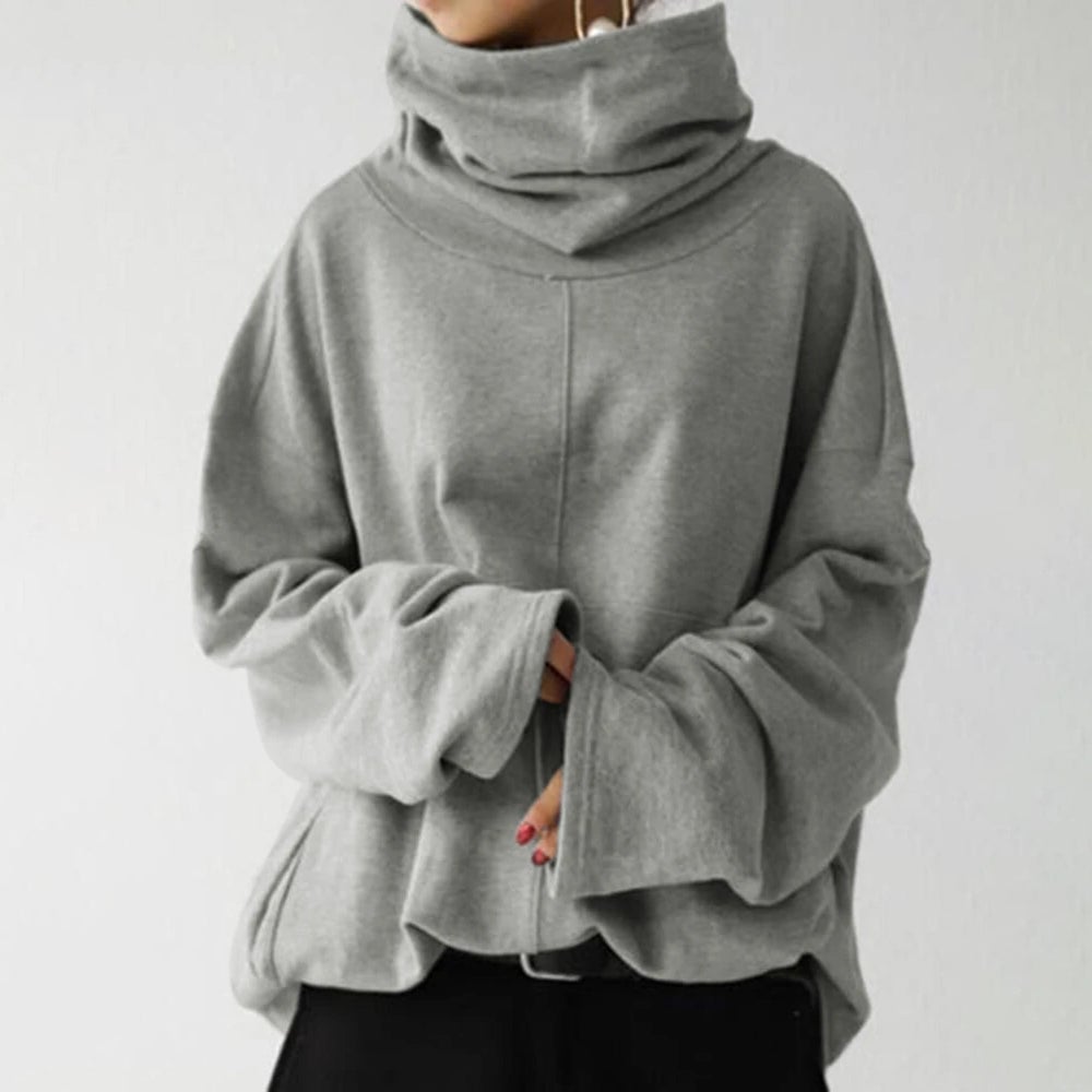 Womens Turtleneck Wide Sleeves Solid Loose Pullover Sweatshirt Image 4