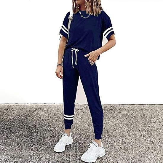 Womens Two Piece Outfits Casual Tracksuits Short Sleeve Sweatsuits with Pockets Image 6