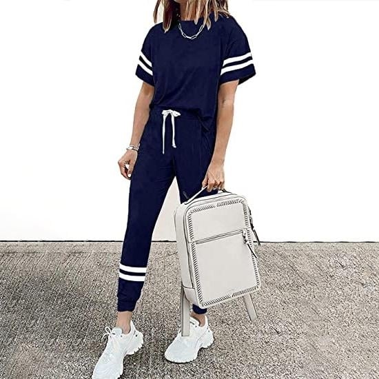 Womens Two Piece Outfits Casual Tracksuits Short Sleeve Sweatsuits with Pockets Image 7