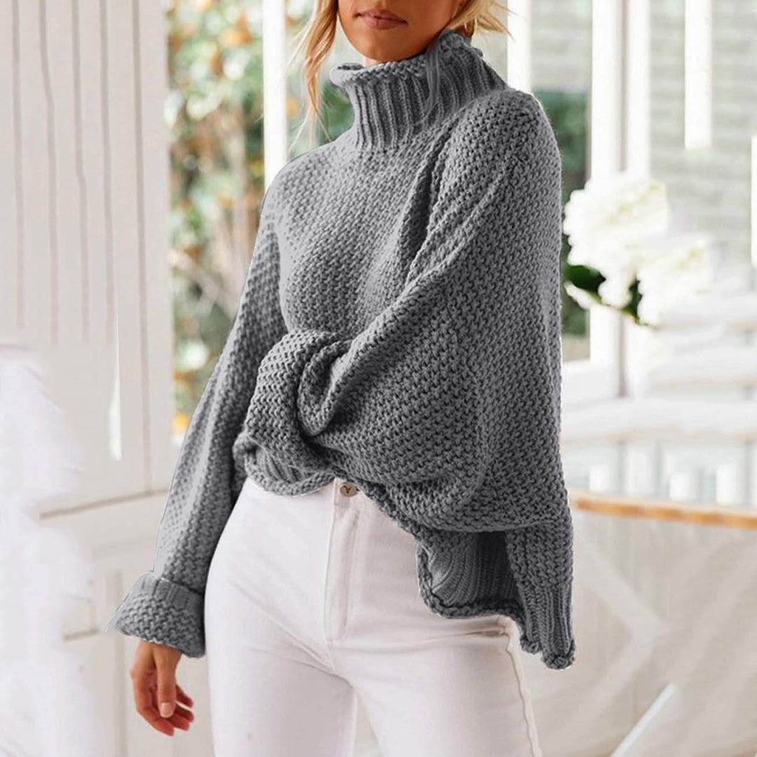 Womens Turtleneck Batwing Sleeve Loose Oversized Chunky Knitted Pullover Sweater Jumper Tops Image 12