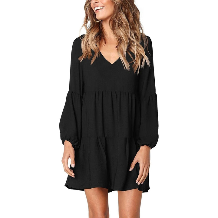 Womens V Neck Casual Loose Dress Image 1