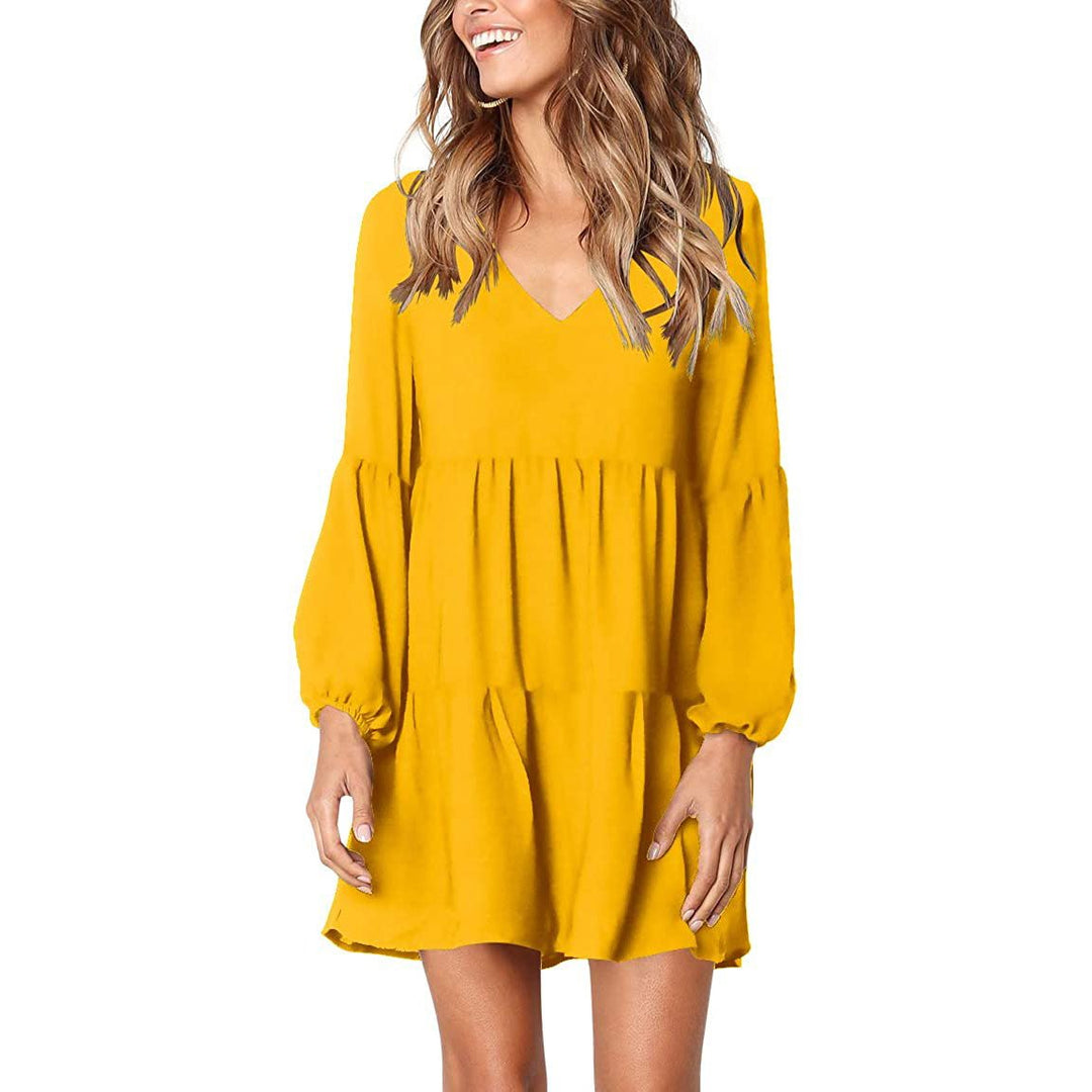 Womens V Neck Casual Loose Dress Image 2