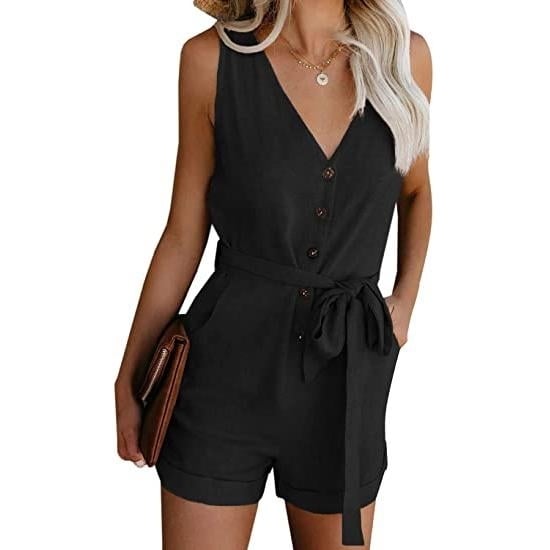 Womens V Neck Jumpsuits Casual Sleeveless Romper Image 2