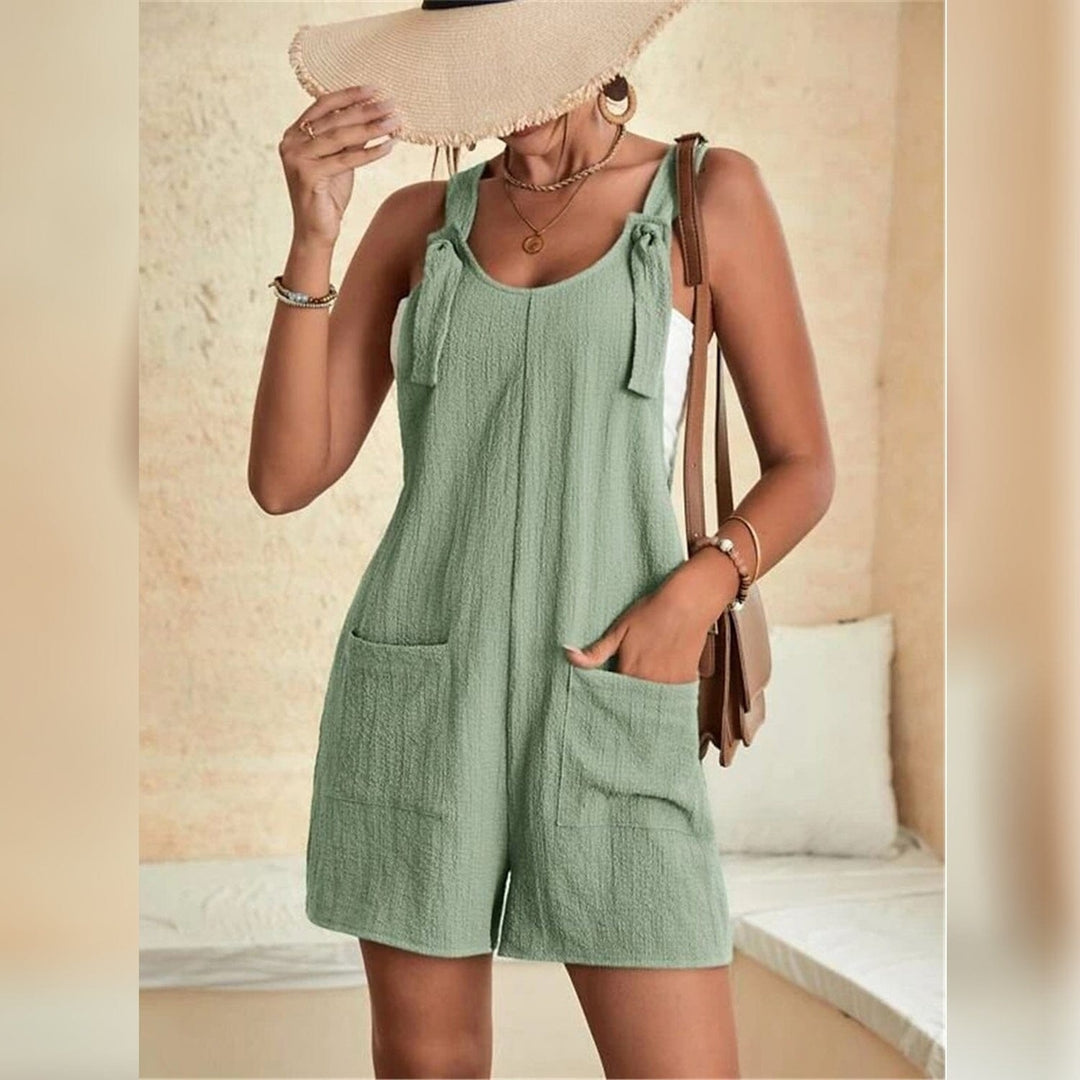 Womens U-Neck Strap Pocket Jumpsuit Solid Color Image 7