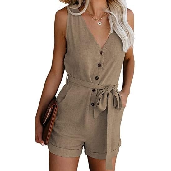 Womens V Neck Jumpsuits Casual Sleeveless Romper Image 4