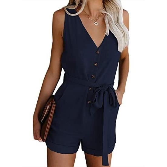 Womens V Neck Jumpsuits Casual Sleeveless Romper Image 4