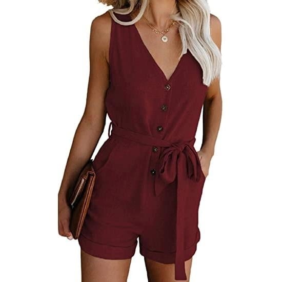 Womens V Neck Jumpsuits Casual Sleeveless Romper Image 6