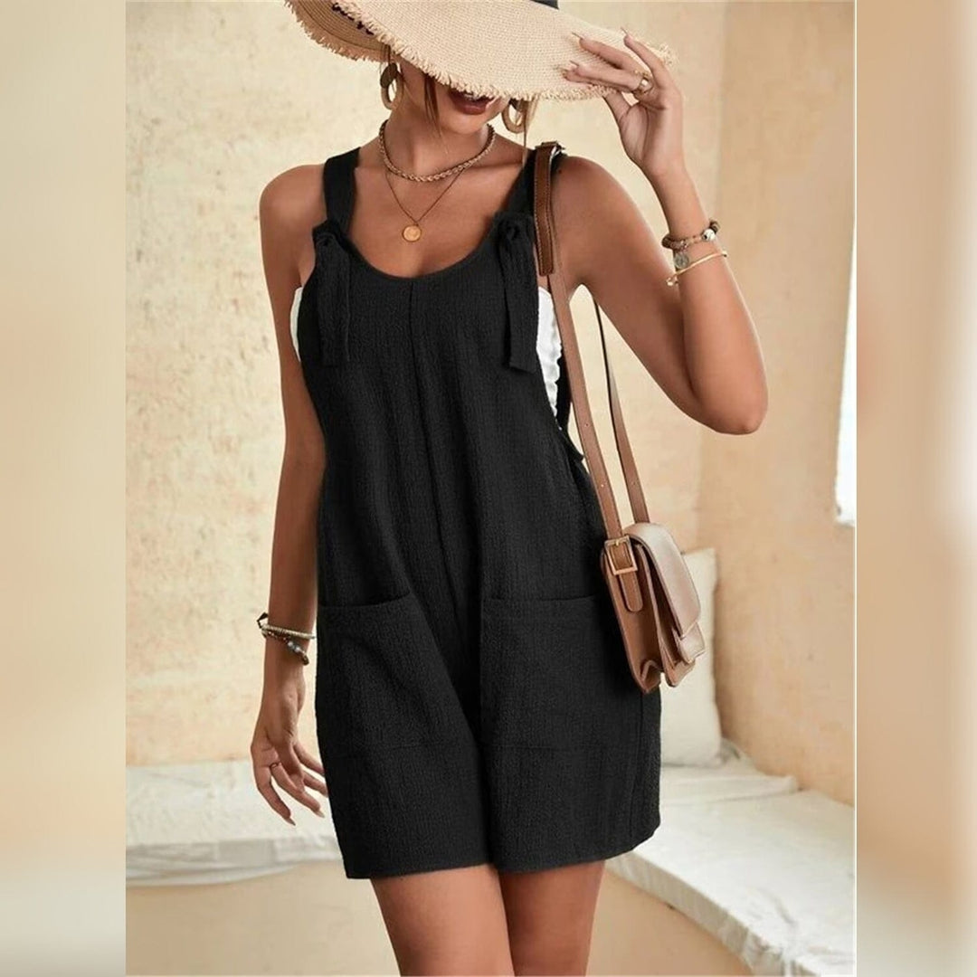 Womens U-Neck Strap Pocket Jumpsuit Solid Color Image 9