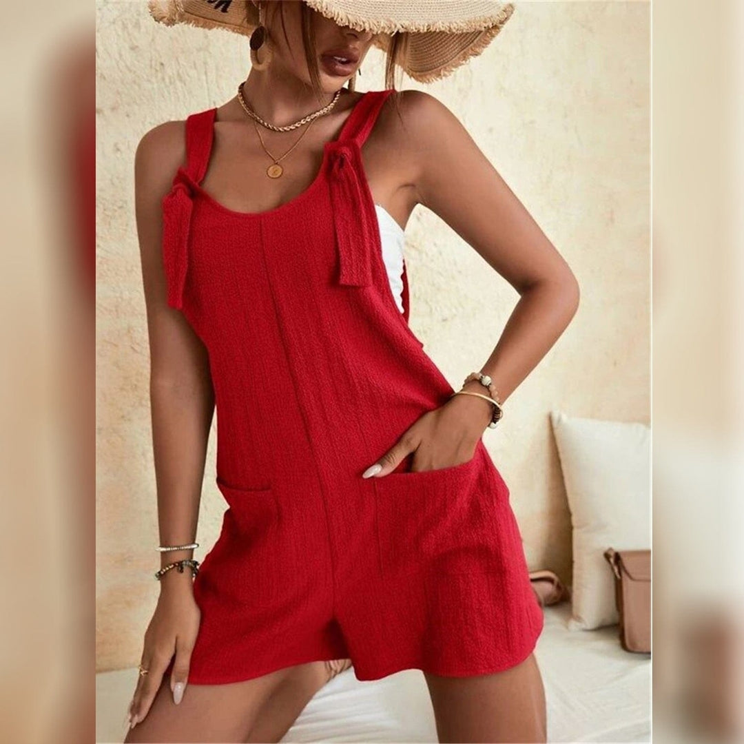 Womens U-Neck Strap Pocket Jumpsuit Solid Color Image 11