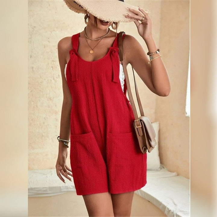 Womens U-Neck Strap Pocket Jumpsuit Solid Color Image 12