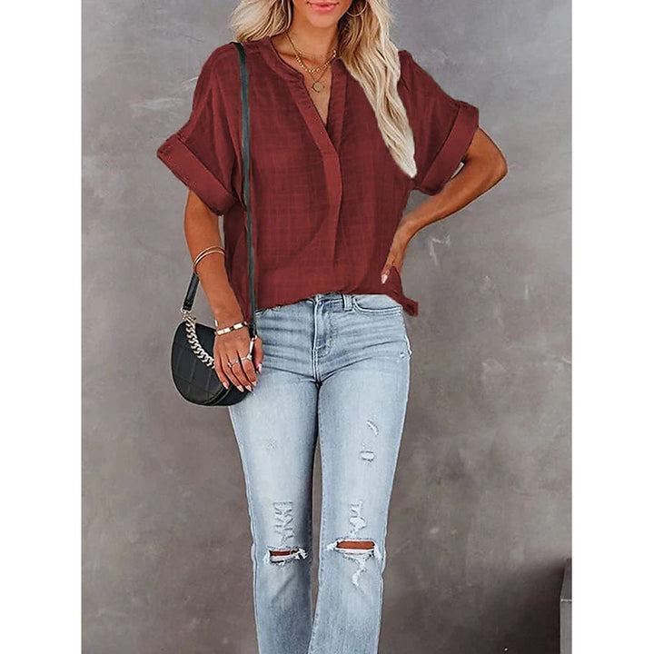 Womens V-Neck Loose Shirt Short Sleeve Top Image 6