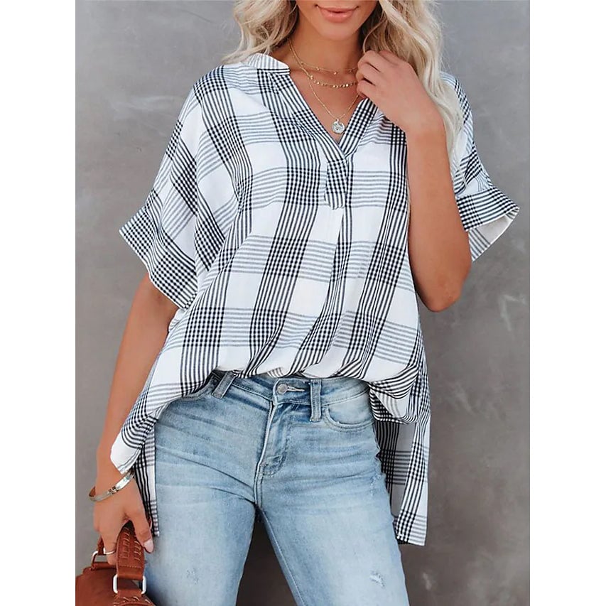 Womens V-Neck Loose Shirt Short Sleeve Top Image 7