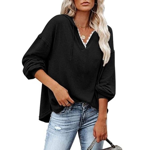 Womens V-neck Pullover Hoodie Sweater Image 1