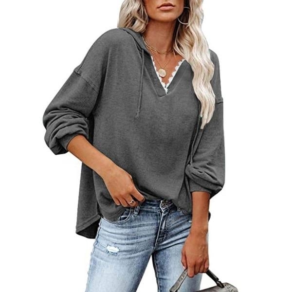 Womens V-neck Pullover Hoodie Sweater Image 3