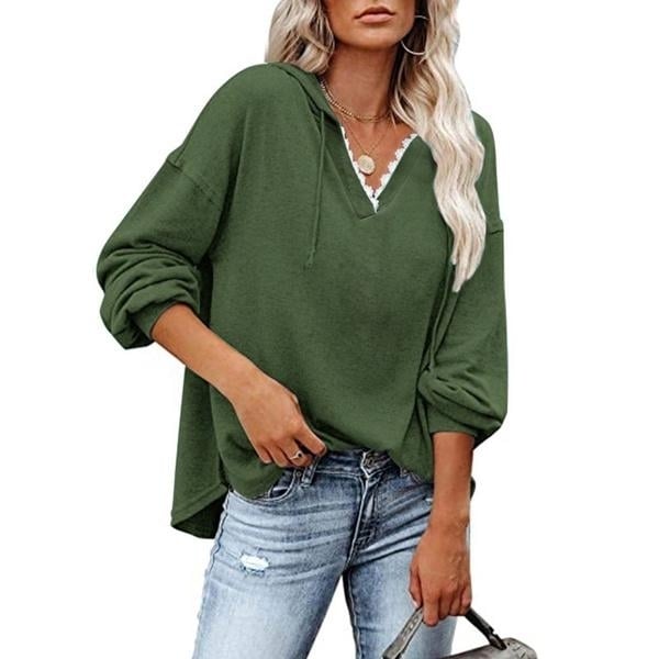 Womens V-neck Pullover Hoodie Sweater Image 4