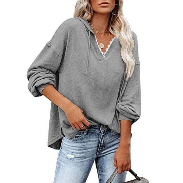 Womens V-neck Pullover Hoodie Sweater Image 4