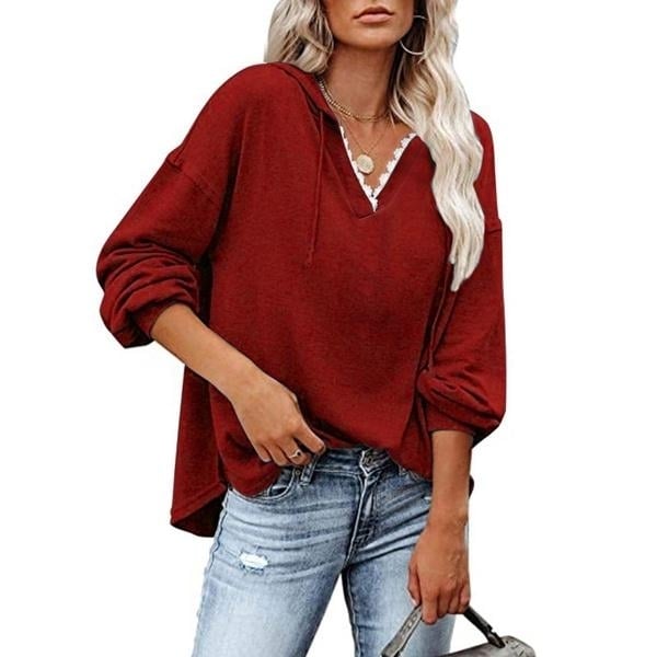 Womens V-neck Pullover Hoodie Sweater Image 1