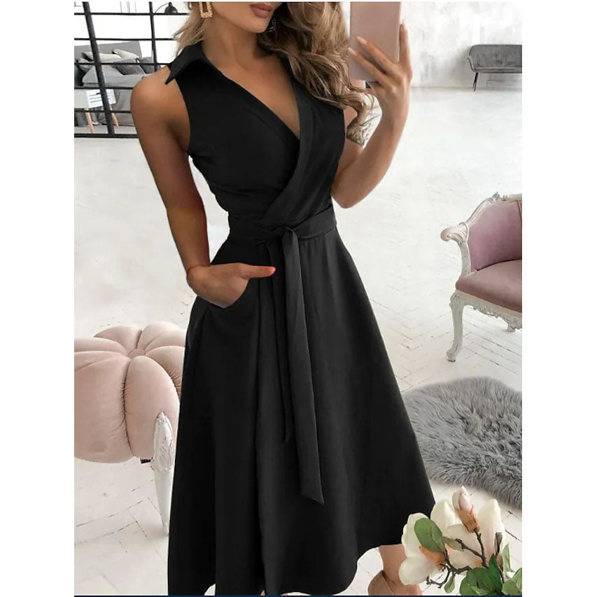 Womens V-Neck Sleeveless Long Dress Image 2