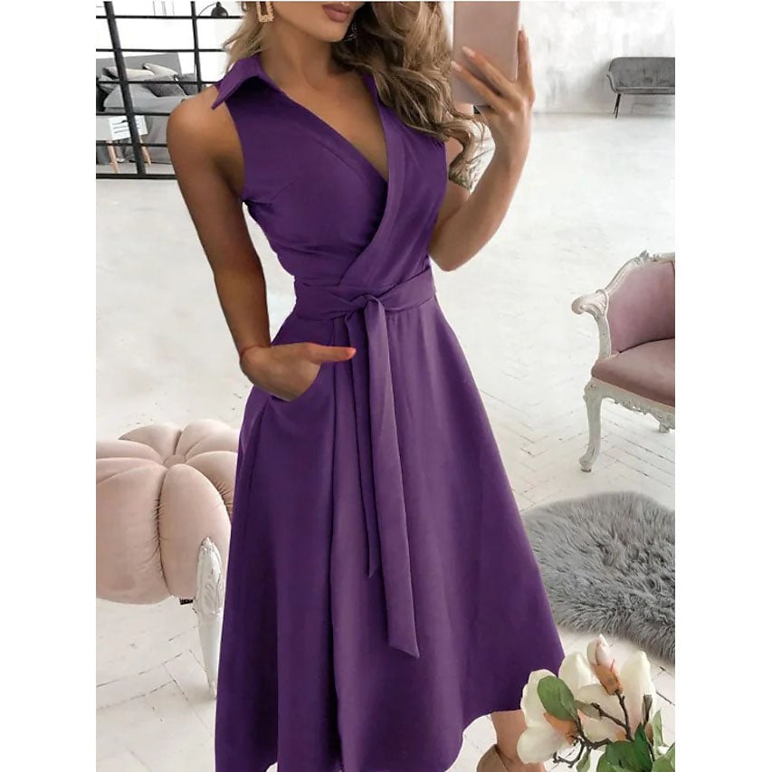 Womens V-Neck Sleeveless Long Dress Image 1