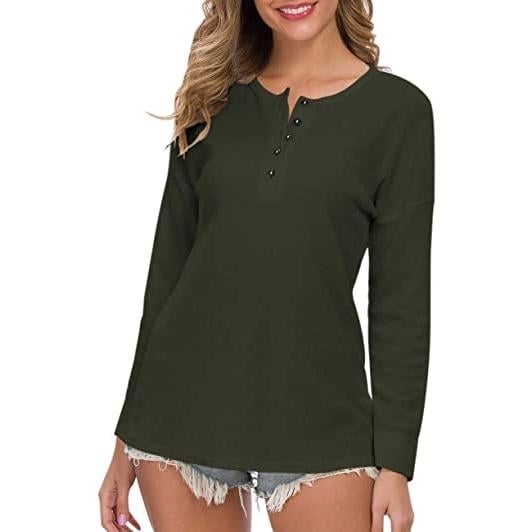 Womens Waffle Knit Tunic Tops Loose Long Sleeve Image 1