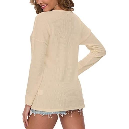 Womens Waffle Knit Tunic Tops Loose Long Sleeve Image 9