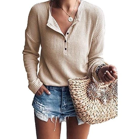 Womens Waffle Knit Tunic Tops Loose Long Sleeve Image 10