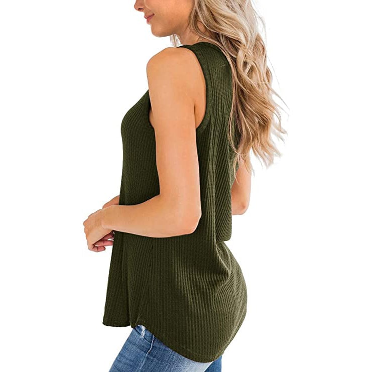 Womens Waffle Knit V Neck Tank Top Image 4