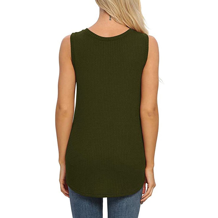 Womens Waffle Knit V Neck Tank Top Image 4