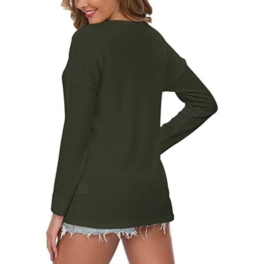 Womens Waffle Knit Tunic Tops Loose Long Sleeve Image 12