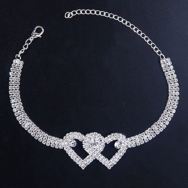 Womens White Ankle Bracelet Chandelier Heart Image 2