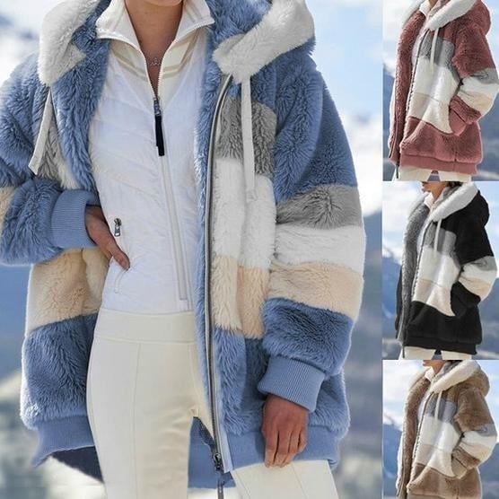 Womens Warm Plush Faux faux Hooded Jacket Outerwear Image 1