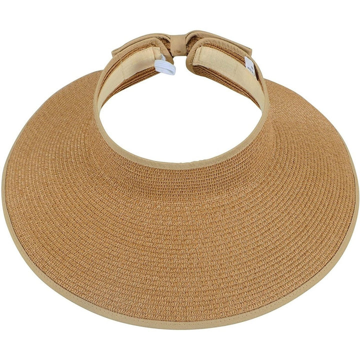 Womens Wide Brim Roll-up Straw Sun Hat Sun Visor Image 1