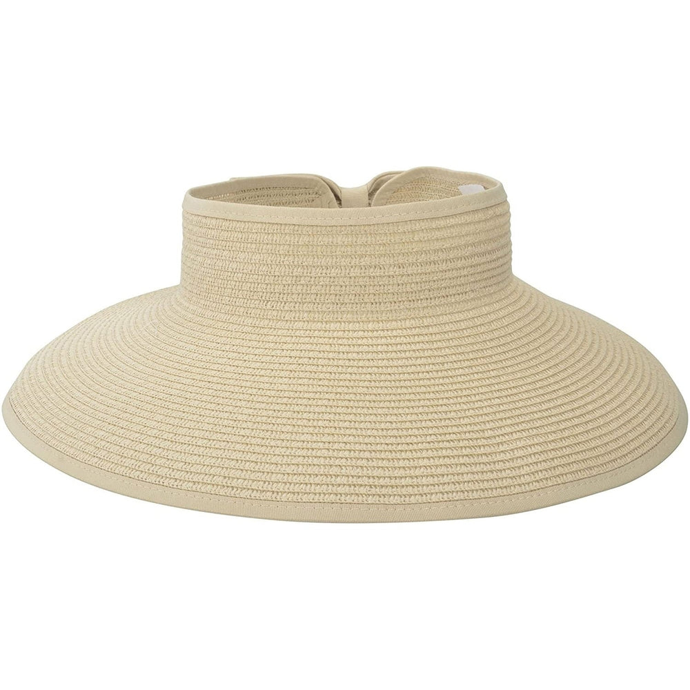 Womens Wide Brim Roll-up Straw Sun Hat Sun Visor Image 2