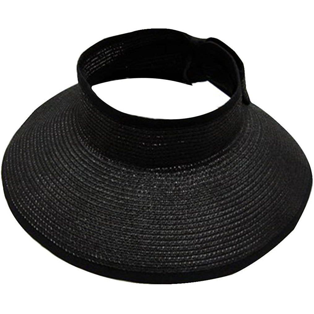 Womens Wide Brim Roll-up Straw Sun Hat Sun Visor Image 3