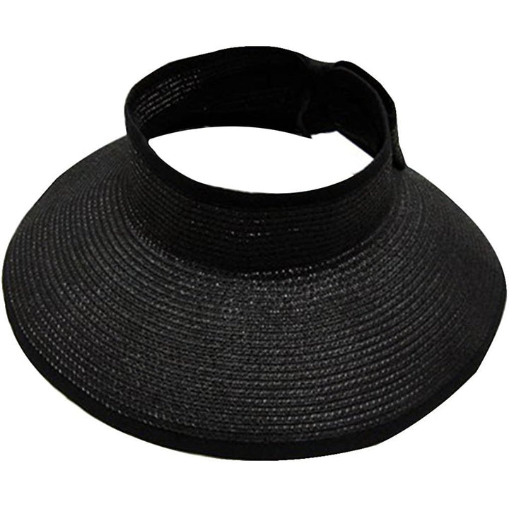 Womens Wide Brim Roll-up Straw Sun Hat Sun Visor Image 3