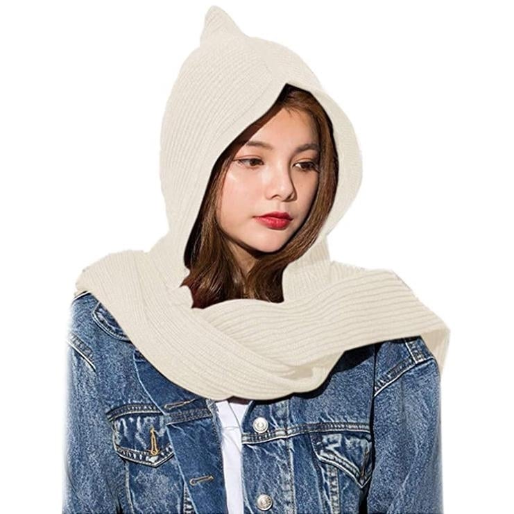 Womens Winter Knitted Hooded Long Scarf Image 1