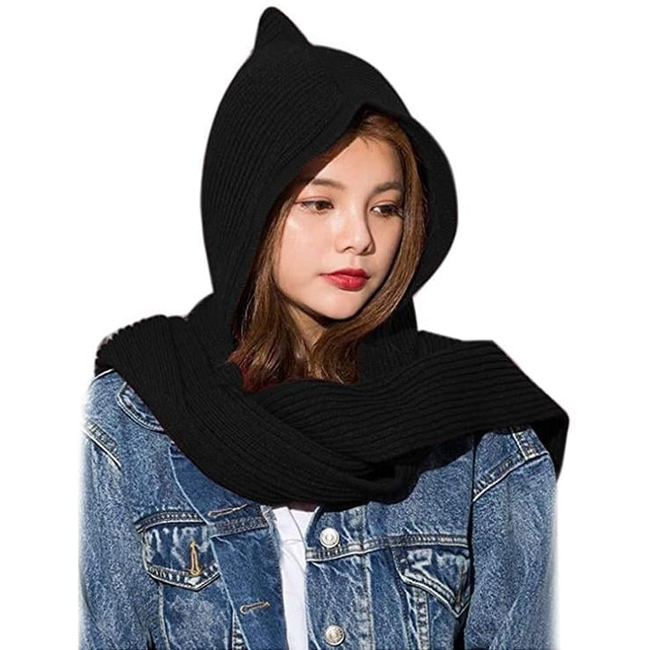 Womens Winter Knitted Hooded Long Scarf Image 2