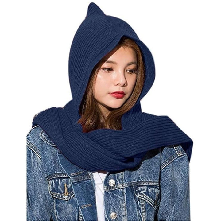 Womens Winter Knitted Hooded Long Scarf Image 3