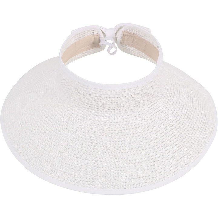 Womens Wide Brim Roll-up Straw Sun Hat Sun Visor Image 6