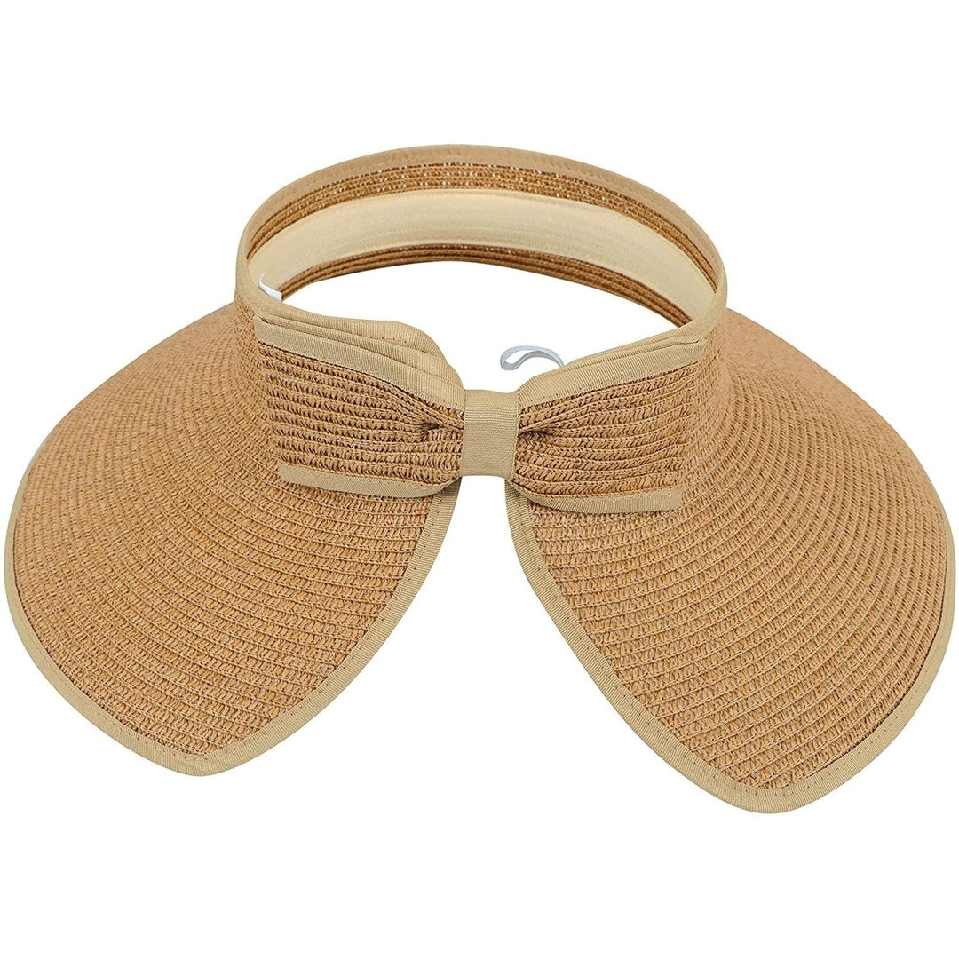 Womens Wide Brim Roll-up Straw Sun Hat Sun Visor Image 7