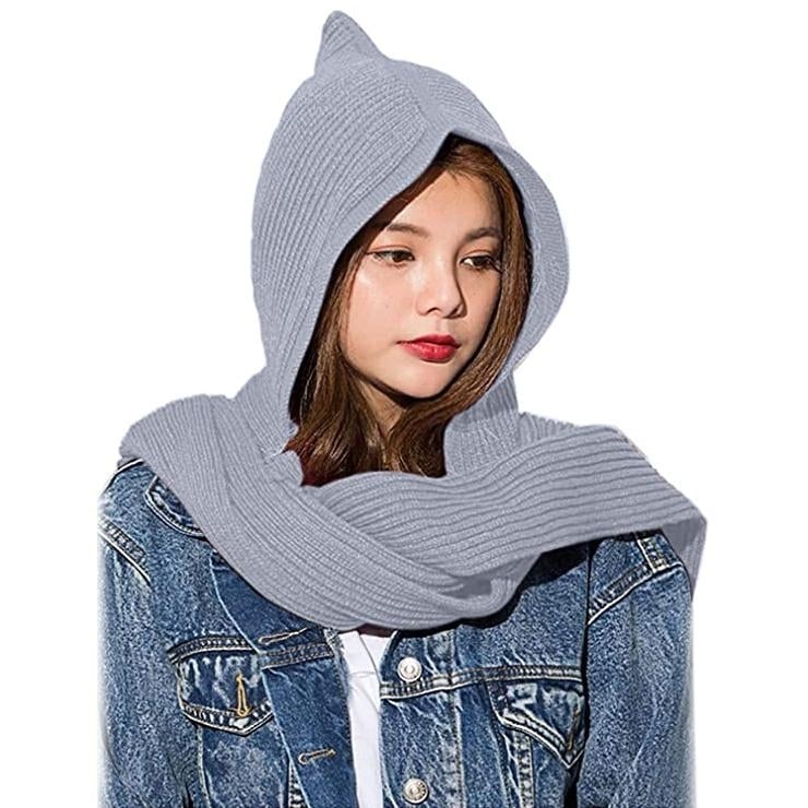 Womens Winter Knitted Hooded Long Scarf Image 4