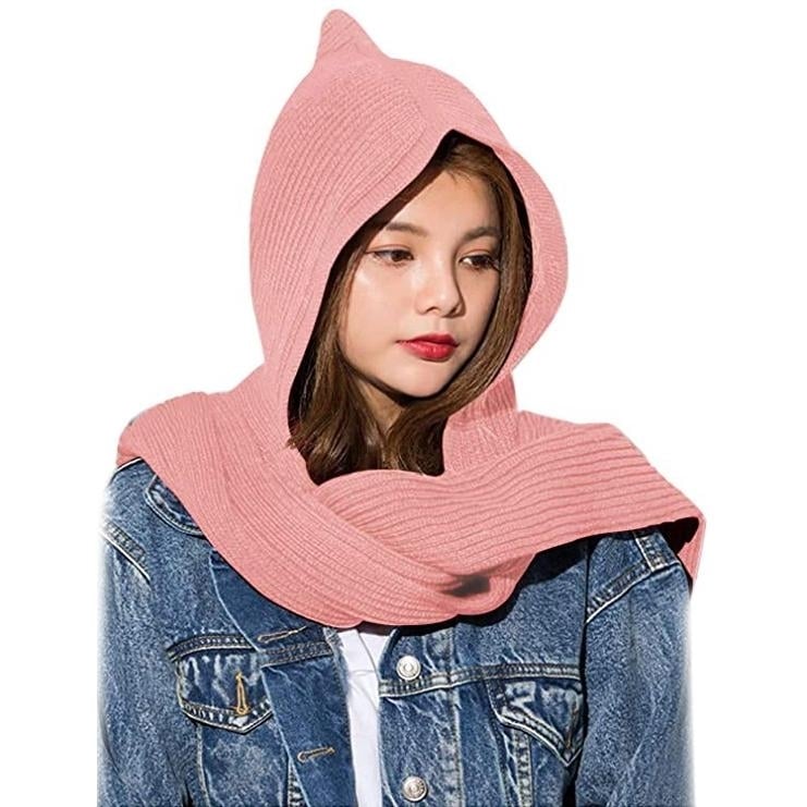 Womens Winter Knitted Hooded Long Scarf Image 4