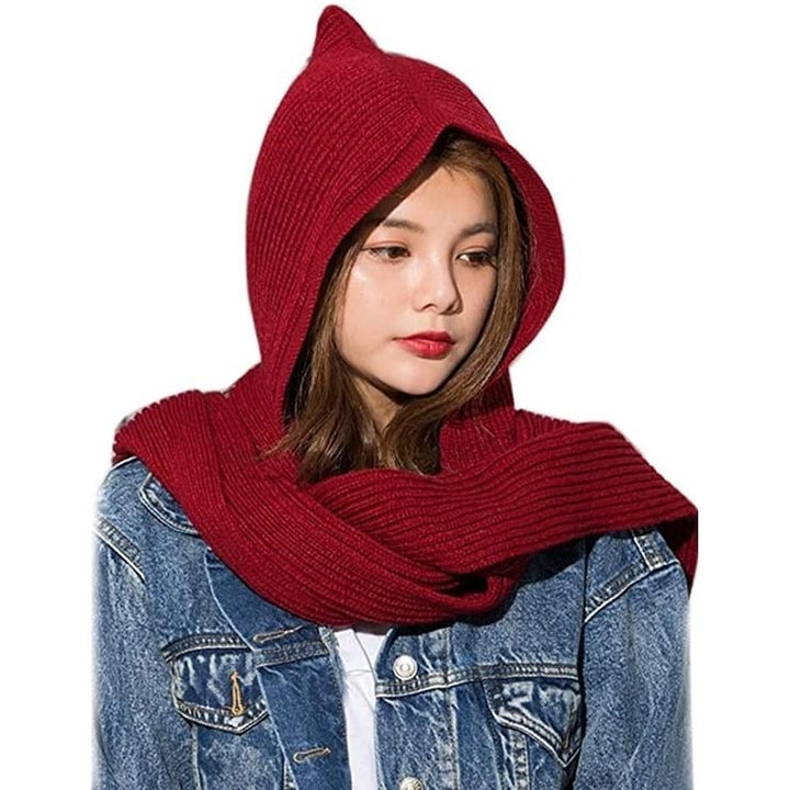 Womens Winter Knitted Hooded Long Scarf Image 6