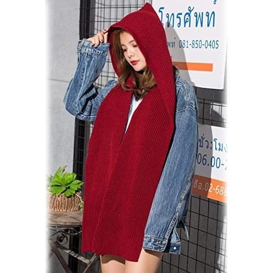 Womens Winter Knitted Hooded Long Scarf Image 7